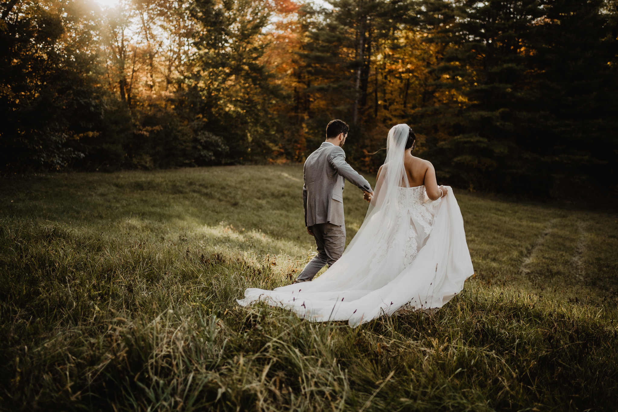 dark and moody sunset photos with bride and groom