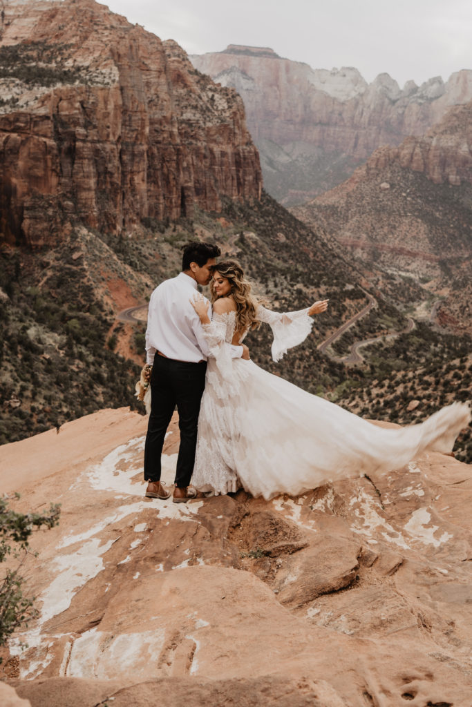 Angels Landing Zion national park bride and groom